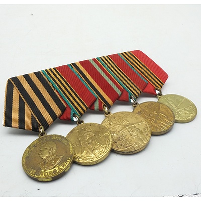 Group of Five Mounted Soviet Medals 1941-1945