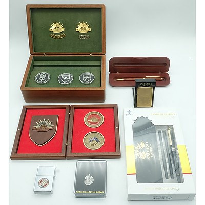 Sands of Gallipoli Centenary Pen Set, Two United States Lighters, Australian Army Coins and More