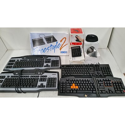 Gaming Keyboards, Ergonmic Mice, Numeric Keypads - Lot of 14