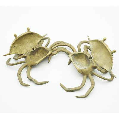 Pair of Brass Crab Form Ashtrays