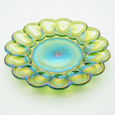 Opalescent Glass Dish With Scalloped Edge