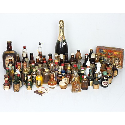 Large Group of Mini Alcohol Bottles Including Liquor