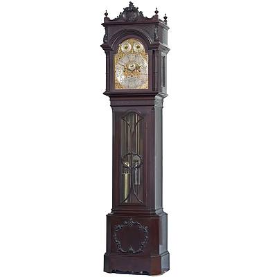 Exceptional Large Edwardian Mappin and Webb Musical Three Train Mahogany Longcase Clock Early 20th Century