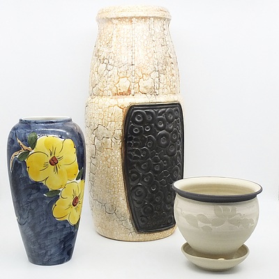 Large Retro Czech Vase, Portuguese Hand Painted Vase and Other Vase
