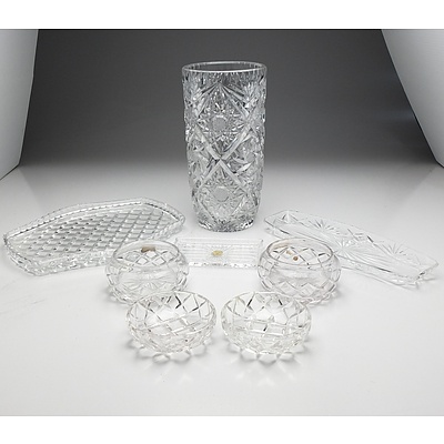 Group of Cut Crystal Including a Vase, Dressing Table Set and More
