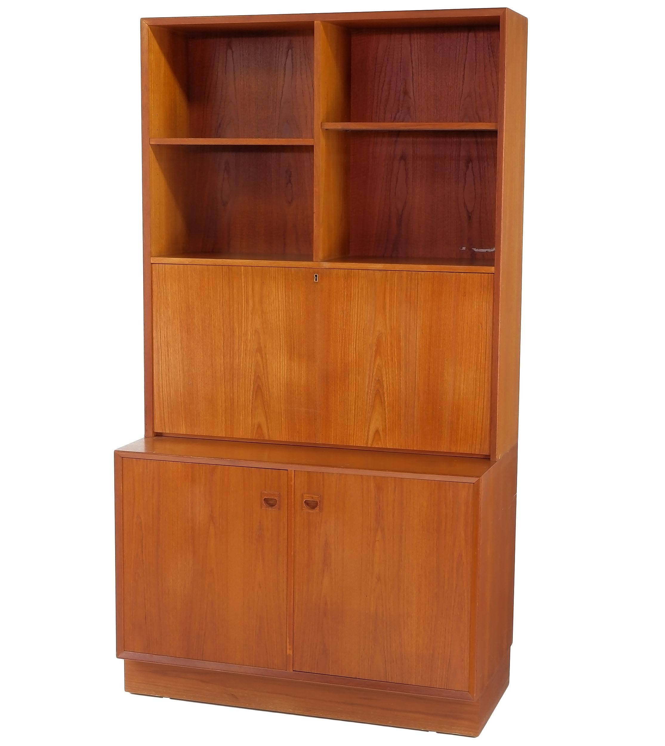 'Brouer Mobelfabrik Denmark Teak Secretaire Bookcase Designed by Erik Brouer'