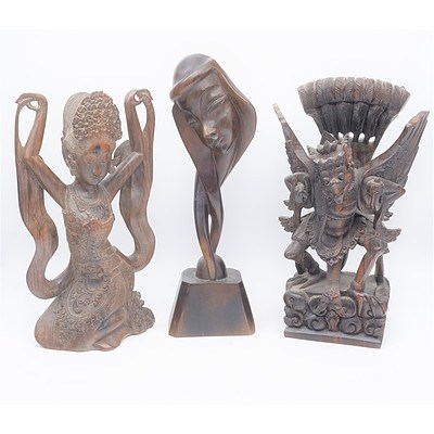 Three South East Asian Macassar Wood Carvings