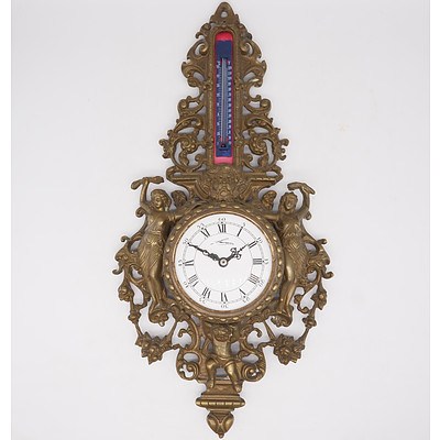 Antique Style Cast Brass Quartz Clock and Temperature Gauge