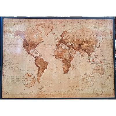 Framed Sepia Print of World Map