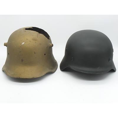 Two German Style Steel Helmets