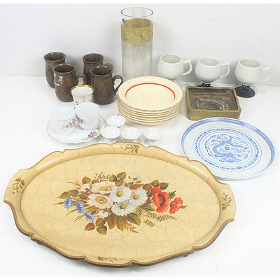 Hand Painted Butlers Tray, Bendigo Pottery Goblets, Glassware and More