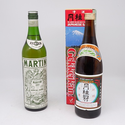 Gekkeikan Japanese Sake 750ml and Martini & Rossi Martini Dry Vermouth 750ml