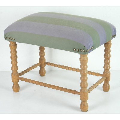 Button Upholstered Pine and Oak Stool