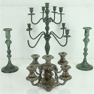 Four Vintage Silver Plated and Brass Candelabras