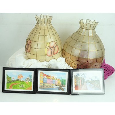 Large Group of Homewares Including Picture Frames, Lamp Shades, Serving Trays, and More