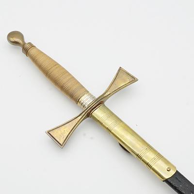 English Wilkinson Masonic Sword with Leather and Brass Scabbard, 20th Century