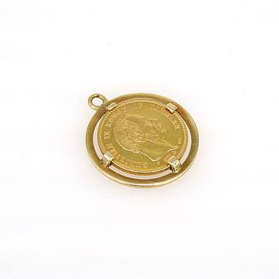 Danish 10 Kroner 1874 Gold Coin in 14ct Yellow Gold Four Claw Frame
