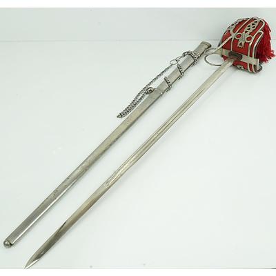 Scottish Basket Hilted Ceremonial Sword with Heart Shaped Piercings and Etched Crown and Cypher