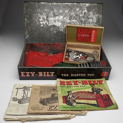 Ezy Bilt No. 7 Australian Metal Construction Set with Original Booklets 1930's