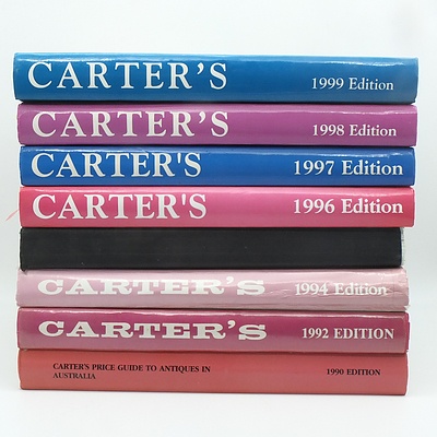 Group of Eight Carter's Price Guide to Antiques in Australia, Including 1990, 1992, 1994 and More