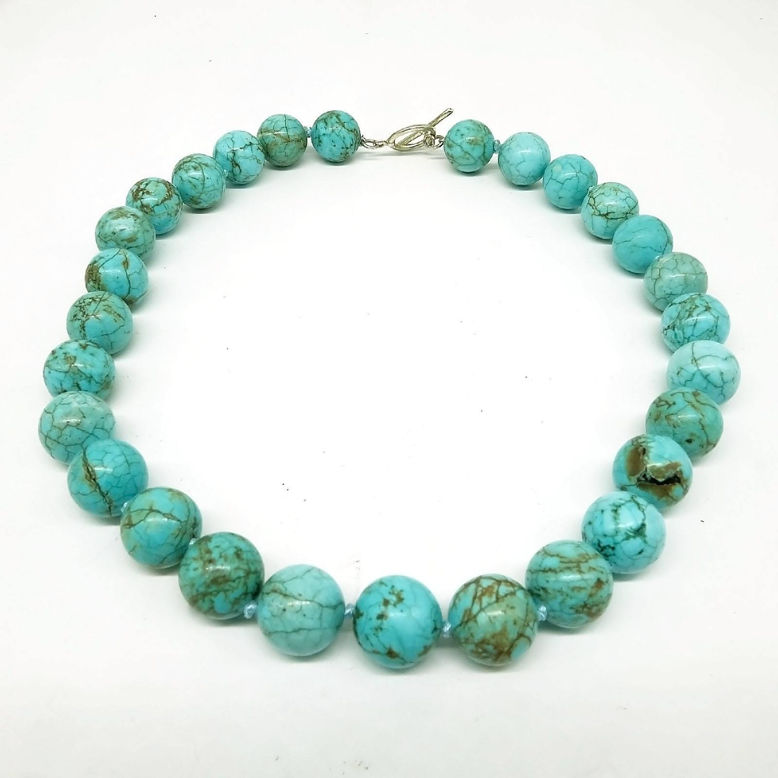 'Turquoise Necklace 14mm Round Green Blue Beads '