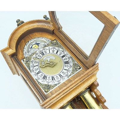 Vintage Oak Framed Pendulum Wall Clock Inscribed Tempus Fugit (Time Flies)