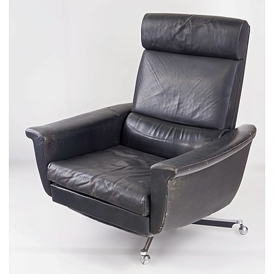 1970s Danish Leather Reclining Swivel Chair, Purchased in Denmark