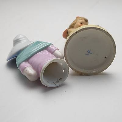 Three Porcelain Pin Cushion Half Dolls and a Hummel Figurine