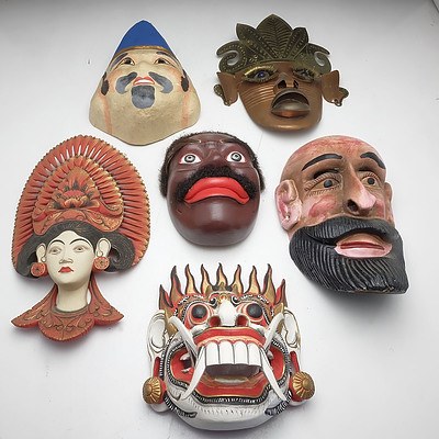Large Group of International Masks, Including Egyptian Plate 