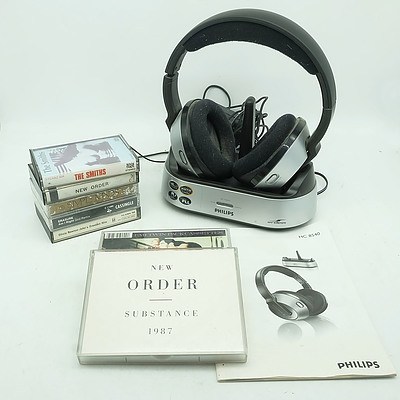 Philips HC8540 Rechargeable Headphones, Including a Group of CD's and Record Tapes 