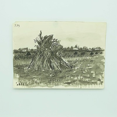 Artist Unknown, Wheat Fields Ink on Paper 