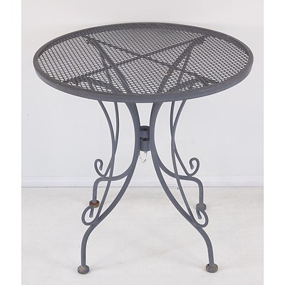 Two Steel Outdoor Tables And Five Chairs
