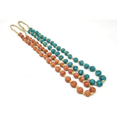 Vintage Turquoise Style Glass Beaded Necklace and Another Similar