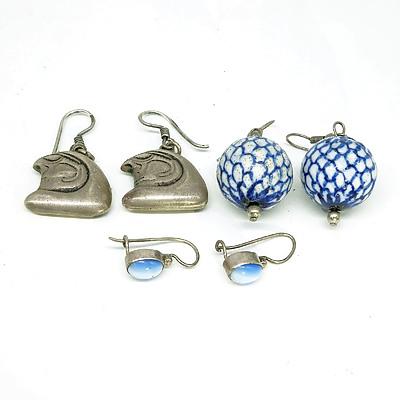 Three Pairs of Silver Earrings