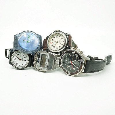 Five Gents Watches, Including Swatch, Seiko and More