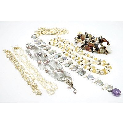 Freshwater Pearl and Mother of Pearl Necklace, Freshwater Pearl, Citrine Chip, Silver Bead Necklace, and More