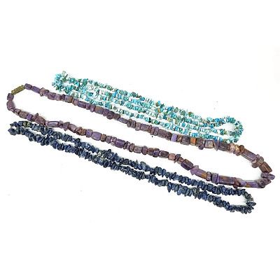 Three Gemstone Necklaces, Turquoise, Lapis and Amethyst