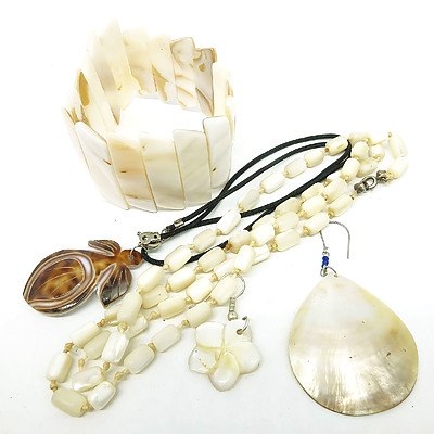 Mother of Pearl Jewellery, Including Bangle and Necklace