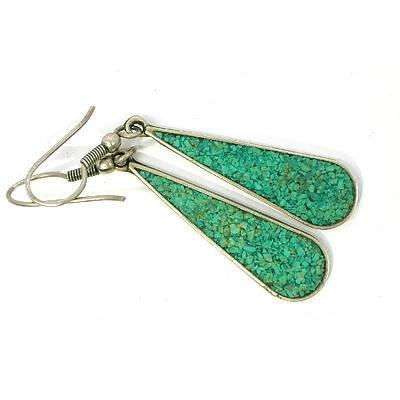 Mexican Silver Earrings with Turquoise Grain Inlay