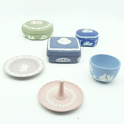 Six Pieces Wedgwood Jasper Ware Plus Five Pieces Hathaway Rose