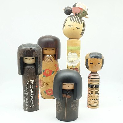 Five Japanese Kokeshi Dolls