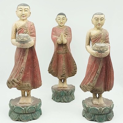 Six Carved and Painted Buddhist Monks