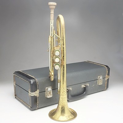 Engraved Brass Trumpet With Shell Tops On Valves