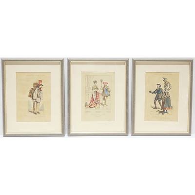 Seven Framed Antiquarian Hand Coloured Costume Engravings