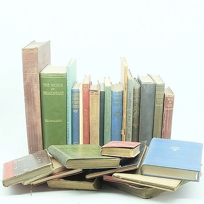 Group of Antique and Vintage Books Novels and Poetry Books Including Dickens, Sir Walter Scott, Samuel Rodgers, H.G. Wells
