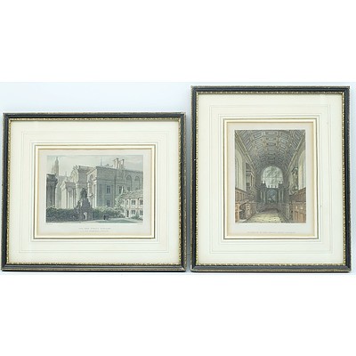 Three Antiquarian Engravings Including Caius College and the New Public Library