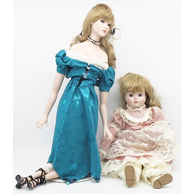 Maureen Caelli Designed Doll Story Box "A Room for Baby and Me" and Two Porcelain Dolls