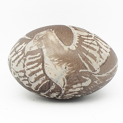 Craved Emu Egg with Eagle Motif From Old Ostrich Farm Ummeewarra S.A