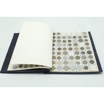 Coin Album with Various International Coins and Notes, Including France, Singapore, Germany and More