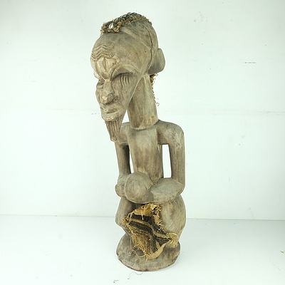 African Tribal Figure With Attached Congolese Kuba Cloth Fragment